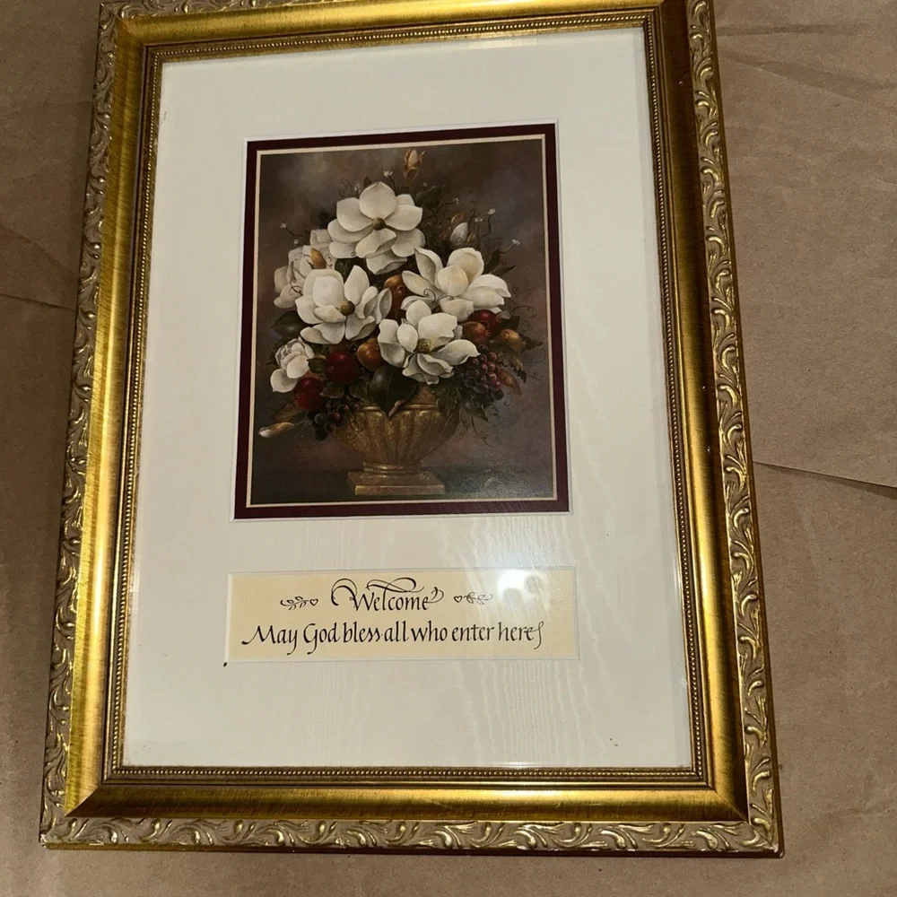 Glenda Turley 94” Welcome sign Gold Framed Floral Art Print